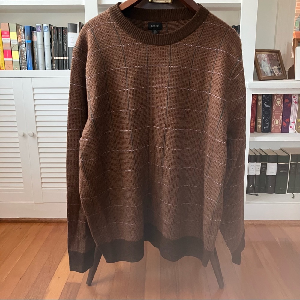 NWT J. Crew Brown Plaid Merino Blend Sweater